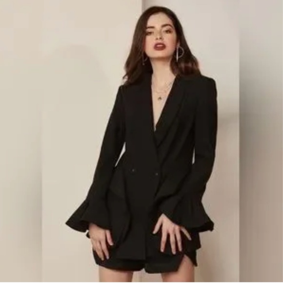 C/meo Collective Blazer Ruffled Goth Statement Pockets Flare sleeve Tuxedo Sz L - Picture 1 of 14